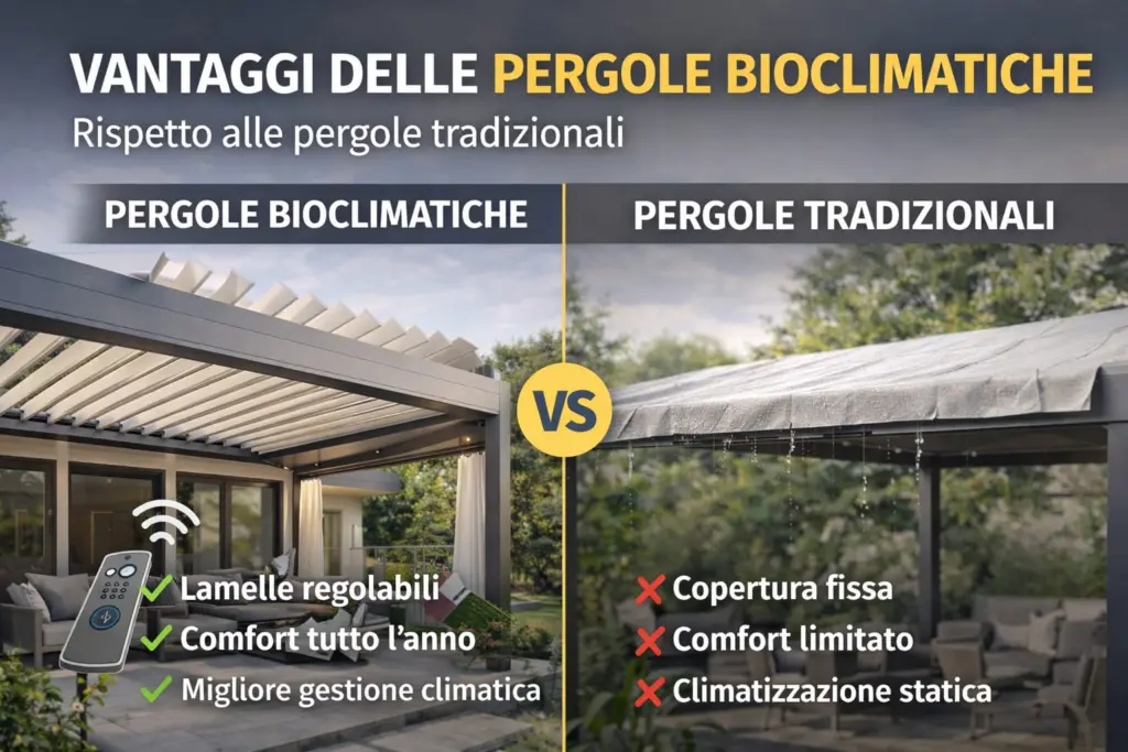 Quali sono i vantaggi delle pergole bioclimatiche rispetto alle pergole tradizionali?